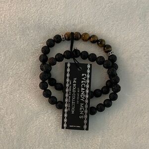 Eye Candy Men's Black and Gold Beaded Bracelets